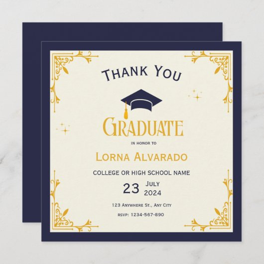 White Gold Vintager Abschluss Dankeschön Karte (Vorne/Hinten)