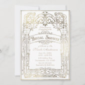 White & Gold Vintages Viktorianisch Glam Brautpart Einladung (Vorderseite)