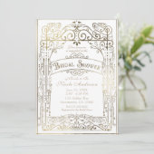 White & Gold Vintages Viktorianisch Glam Brautpart Einladung (Stehend Vorderseite)