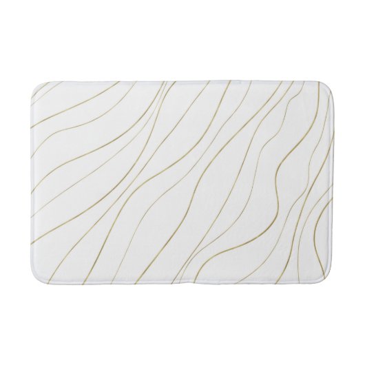 White & Gold Wavy Lines Modernes Glam Badematte (Vorderseite)