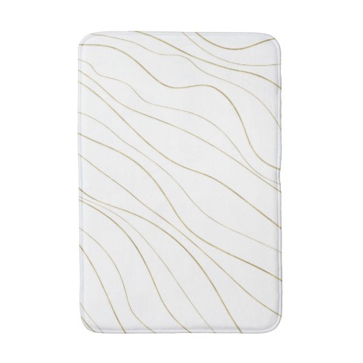White & Gold Wavy Lines Modernes Glam Badematte (Vorderseite Vertikal)