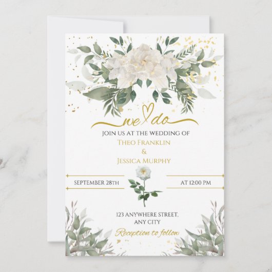 White & Gold "We Do" Einladung zur Hochzeit (Vorderseite)