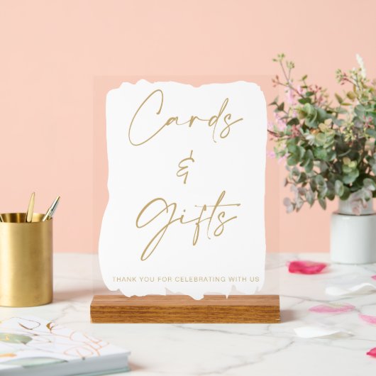 White Gold Wedding Cards and Gifts Table Acrylschild (Hochzeit)