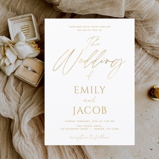 White Gold Wedding Modern Typografy Script Einladung