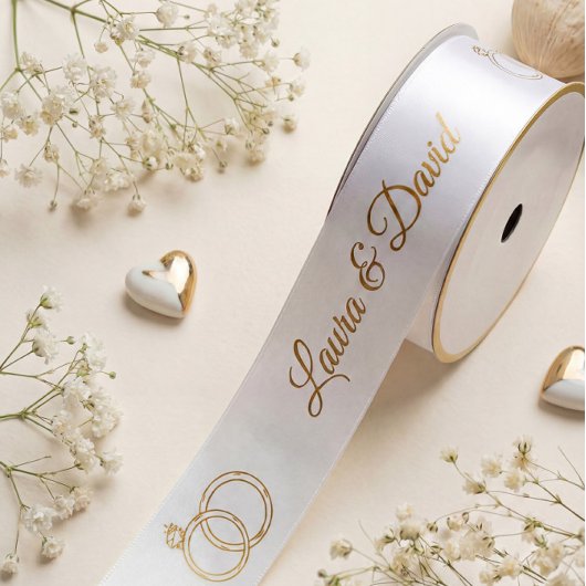 White Gold Wedding Personalisiert Name Ribbon Satinband