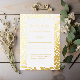 White gold wedding response RSVP foil card Folieneinladung