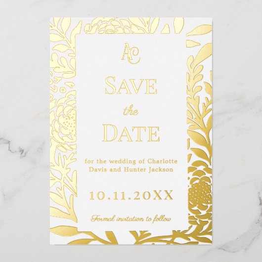 White gold wedding Save the Date foil card Folieneinladung (Vorderseite)