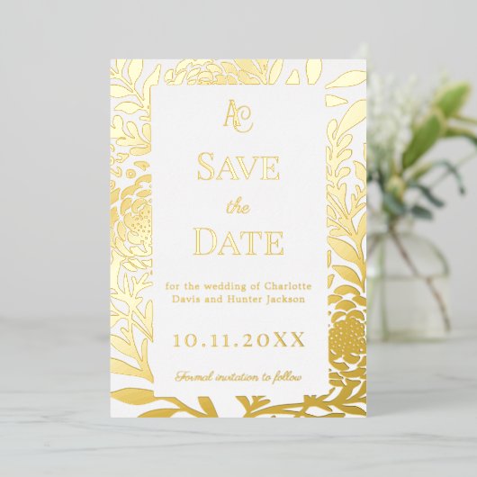 White gold wedding Save the Date foil card Folieneinladung (Stehend vorne)