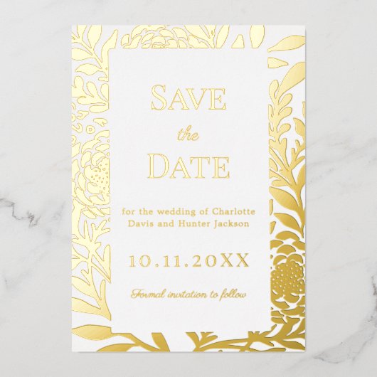 White gold wedding Save the Date foil card Folieneinladung (Vorderseite)