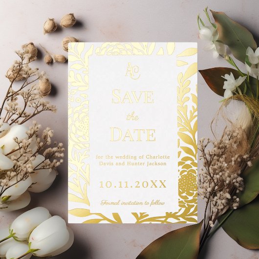 White gold wedding Save the Date foil card Folieneinladung
