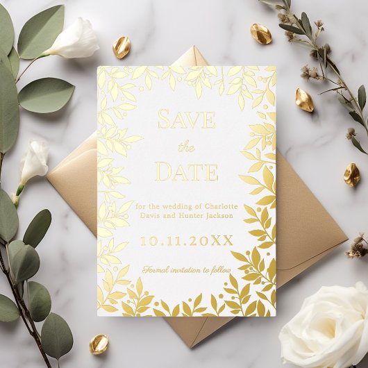 White gold wedding Save the Date foil card Folieneinladung