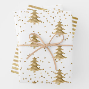 White Gold Weihnachtsbaum Streifen Sparkle Geschenkpapier Set