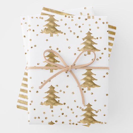 White Gold Weihnachtsbaum Streifen Sparkle Geschenkpapier Set (Beispiel)