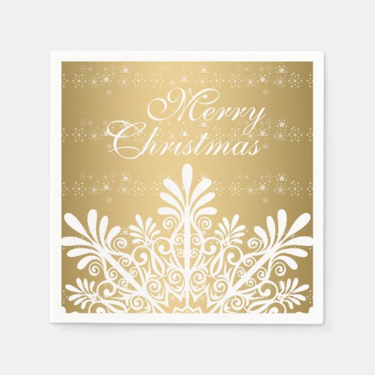 White & Gold Weihnachtsschneeflocke Serviette (Vorderseite)