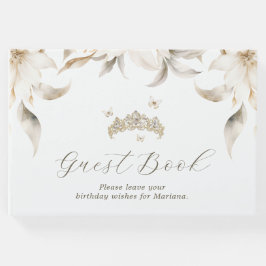 White Gold Winter Florals Quinceanera Gästebuch