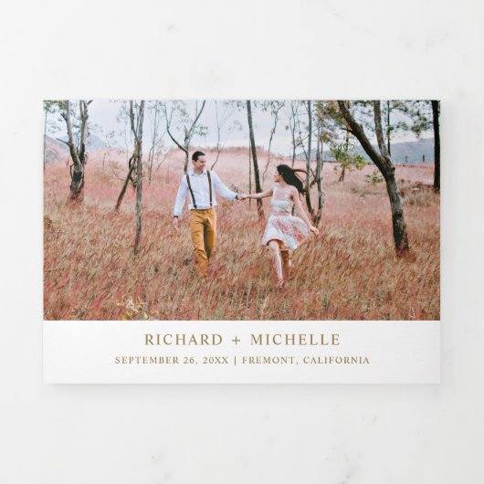 White Gold World Map All in One Wedding Dreifach Gefaltete Einladung (Cover)