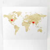 White Gold World Map All in One Wedding Dreifach Gefaltete Einladung (Innen Erste Seite)