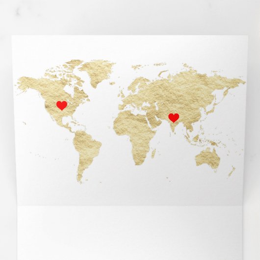 White Gold World Map All in One Wedding Dreifach Gefaltete Einladung (Innen Erste Seite)