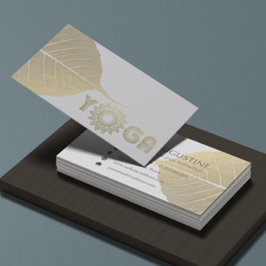 White & Gold Yoga Mediation Mandala Bodhi Leaf Visitenkarte