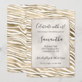 White Gold Zebra Animal Print   Einladung (Vorne/Hinten)
