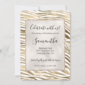 White Gold Zebra Animal Print   Einladung (Vorderseite)