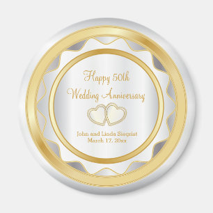 White & Gold Zickzack 50 Jahre Hochzeit Magnet