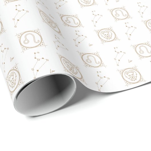 White & Gold Zodiac Leo Sternzeichen Geschenkpapier (Rolleneckpunkt)