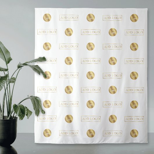 White & Gold Zwei Logos Step & Repeat Event Wandteppich