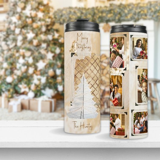 White Golden 6 Foto Template Weihnachtsbaum Thermosbecher
