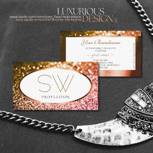 White Golden and Rose Gold Glitzer Monogram Visitenkarte