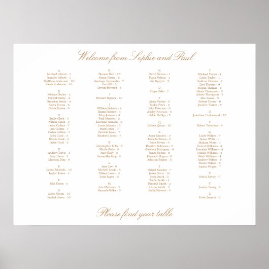 White Golden Beige Alphabetisierungsdiagramm Poster (Vorne)