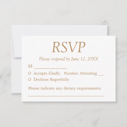 White Golden Beige Wedding RSVP Card (Vorderseite)