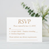White Golden Beige Wedding RSVP Card (Stehend Vorderseite)