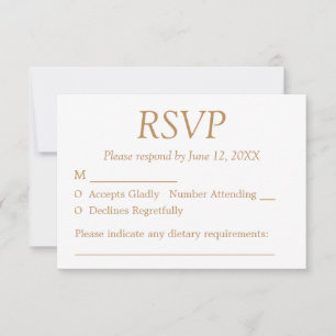 White Golden Beige Wedding RSVP Card Karte