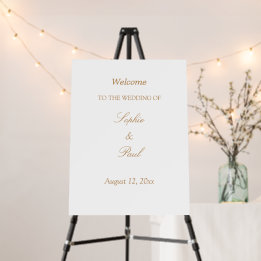 White Golden Beige Wedding Willkommenszeichen