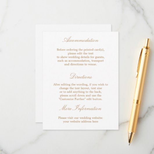 White Golden Beige Wedgedetails Card Begleitkarte (Vorderseite/Rückseite Beispiel)