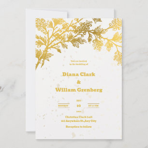 White Golden Modern Wedding Einladung