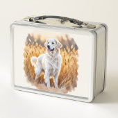 White Golden Retriever Dog Metall Brotdose (Rückseite)