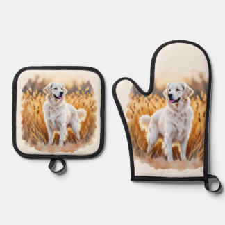 White Golden Retriever Dog Ofenhandschuh & Topflappen-Set