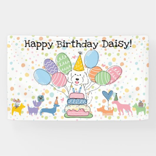 White Goldendoodle Hund Geburtstagsparty Banner (Horizontal)