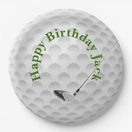 White Golf Bal mit Club Birthday Paper Plate Pappteller