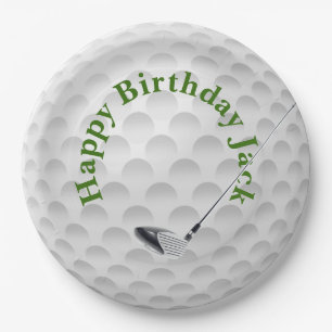 White Golf Bal mit Club Birthday Paper Plate Pappteller