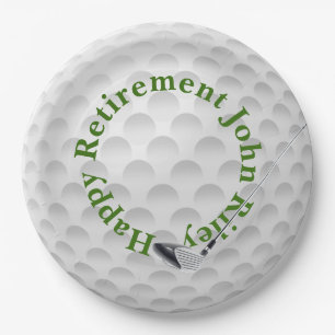 White Golf Bal mit Club Retirement Pappteller