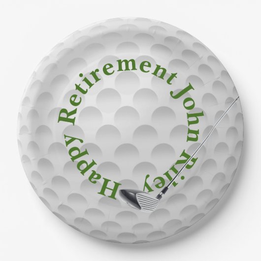 White Golf Bal mit Club Retirement Pappteller (Vorderseite)