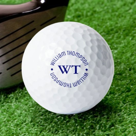 White Golf Ball mit Name (blaue Initialen monogram