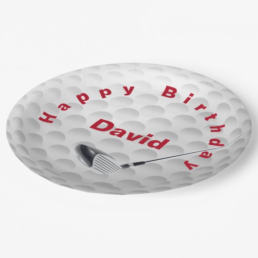 White Golf Ball Muster und Club Pappteller (Schrägansicht)