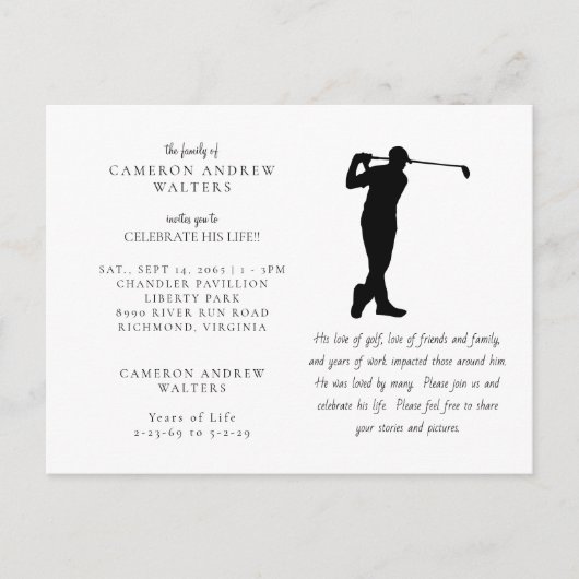 White Golf Celebration of LIfe Postkarte (Vorderseite)