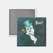 White Goofy Ghost in Sky Blue Eyes Top Hat Skull Magnet (Vorderseite/Rückseite)