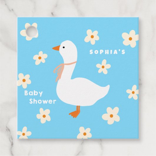 White Gose and Daisies Baby Shower Geschenkanhänger (Vorderseite)