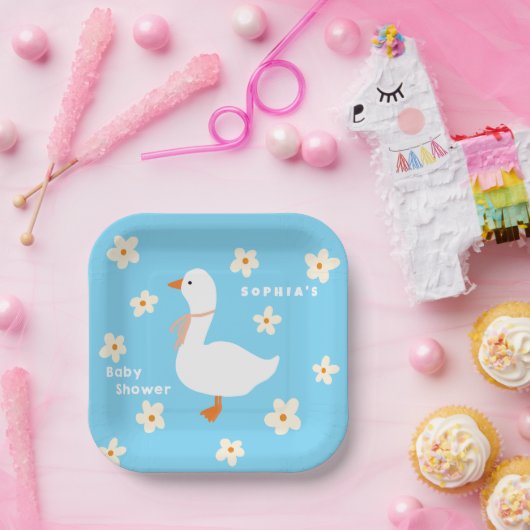 White Gose and Daisies Baby Shower Pappteller (Party)